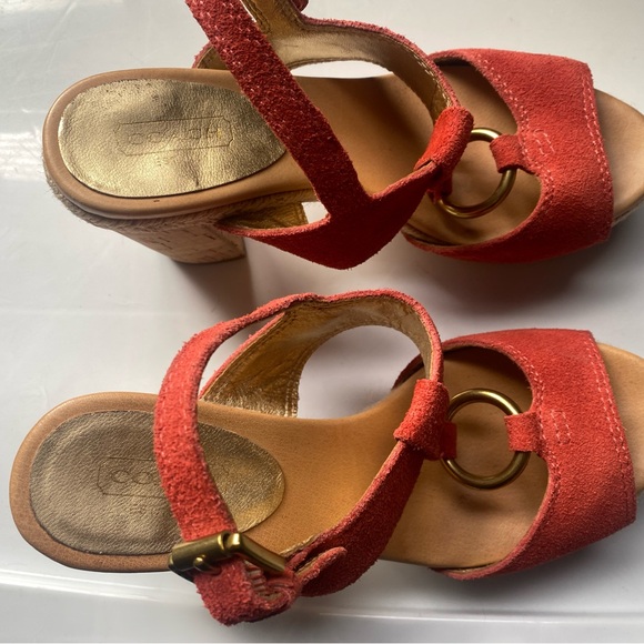 Orange, suede, platform summer shoe with rope piping. - Picture 2 of 4